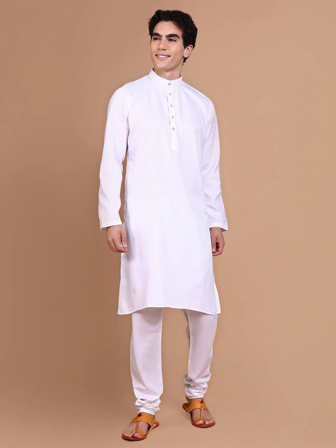 Men White Solid Kurta Set