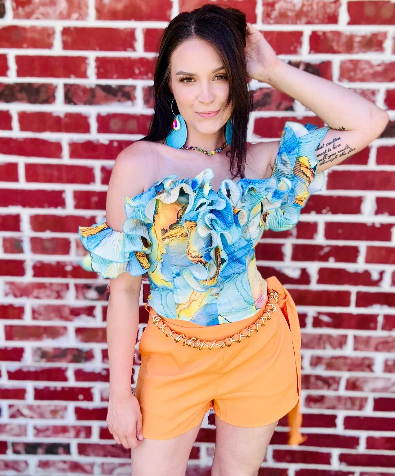 Orange Dream Chained Down & Belted Shorts