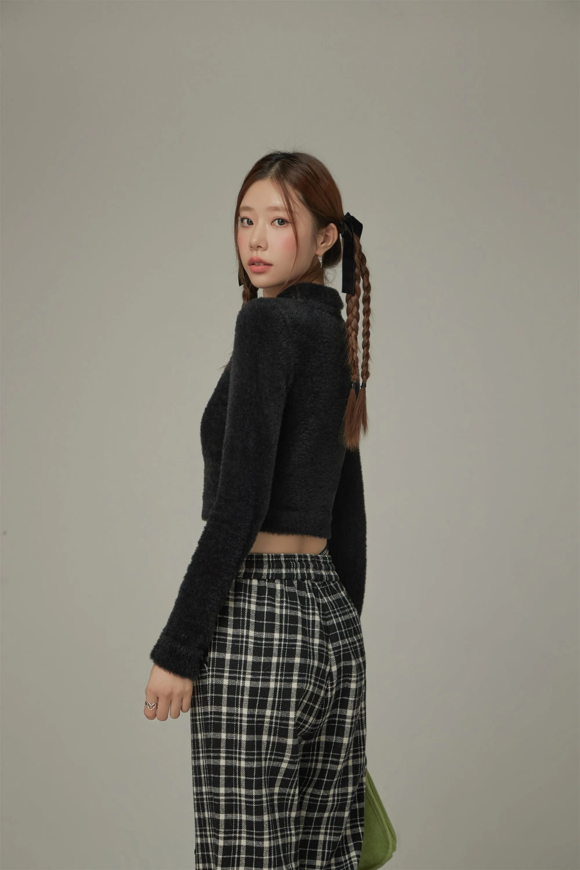 Polo Neck Crop Knit Top