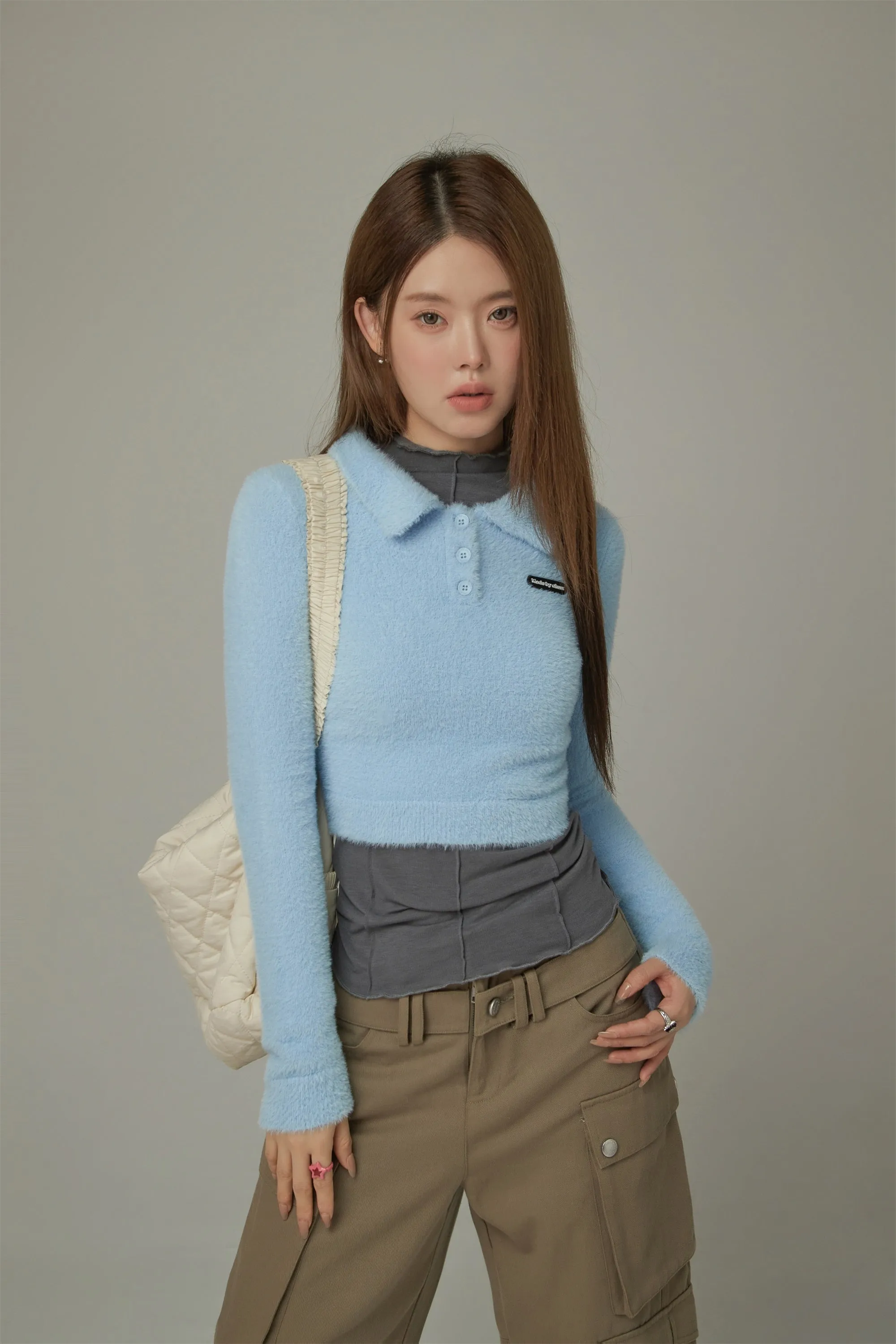 Polo Neck Crop Knit Top