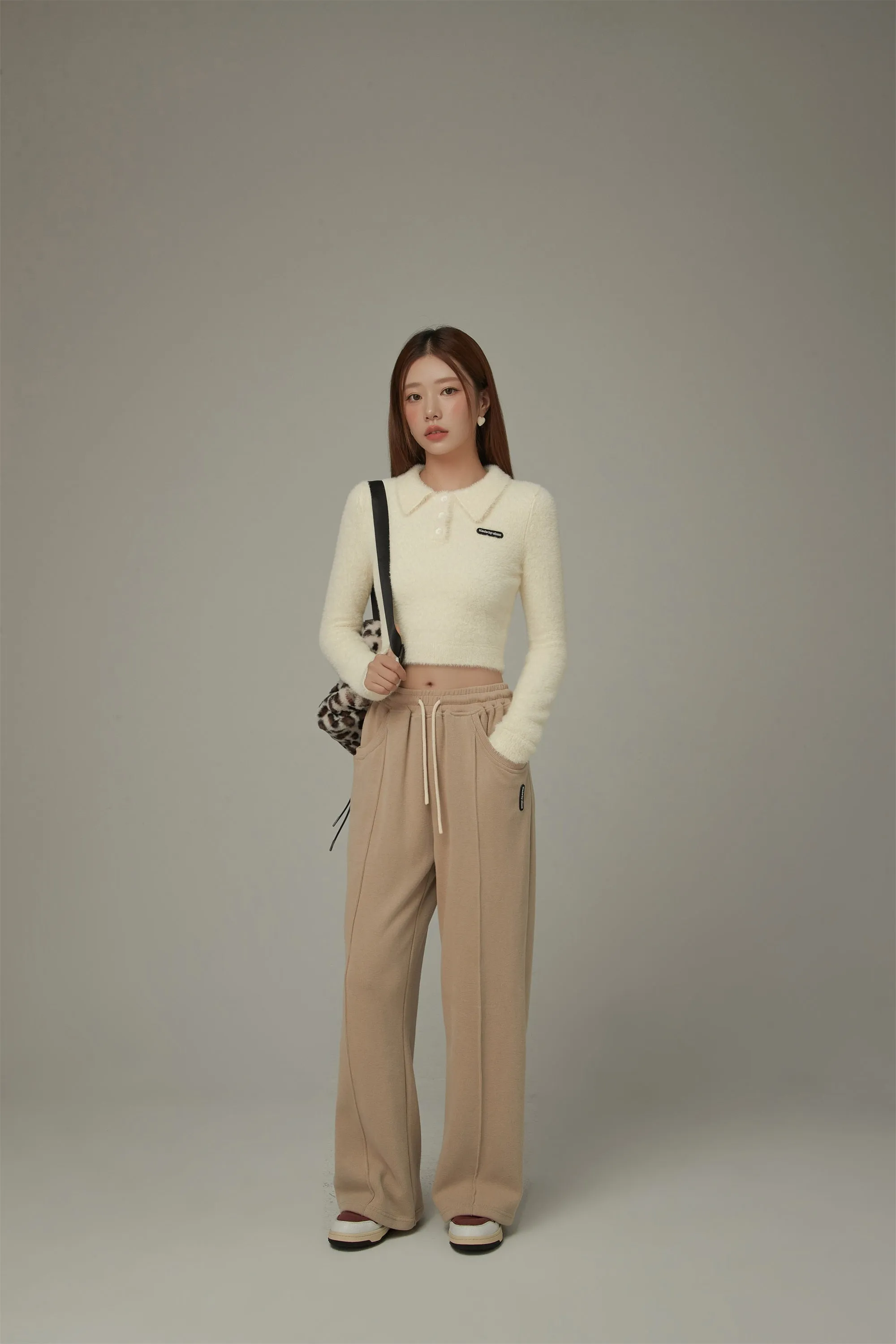 Polo Neck Crop Knit Top