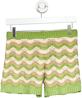 Prettylittlething Green Wave Knit Textured Mini Short UK S