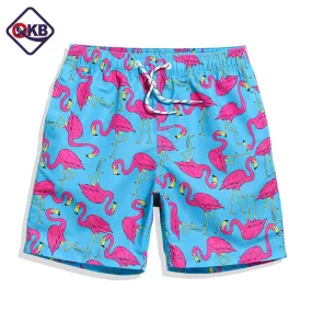 QIKERBONG Men Beach Shorts Board Trunks Shorts Casual Quick Drying Male Swimsuits Bermuda flamingo fashion print Active shorts