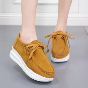 Women casual walking stitching lace up platform sneakers