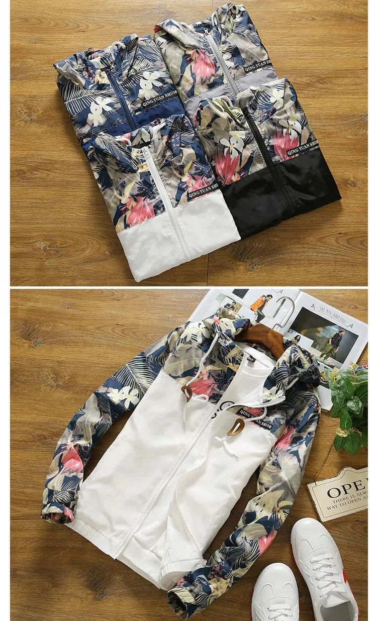 Women's Hooded Jackets 2024 Spring Autumn Floral Causal Windbreaker Women Basic Jackets Coats Zipper Lightweight Jackets Famale