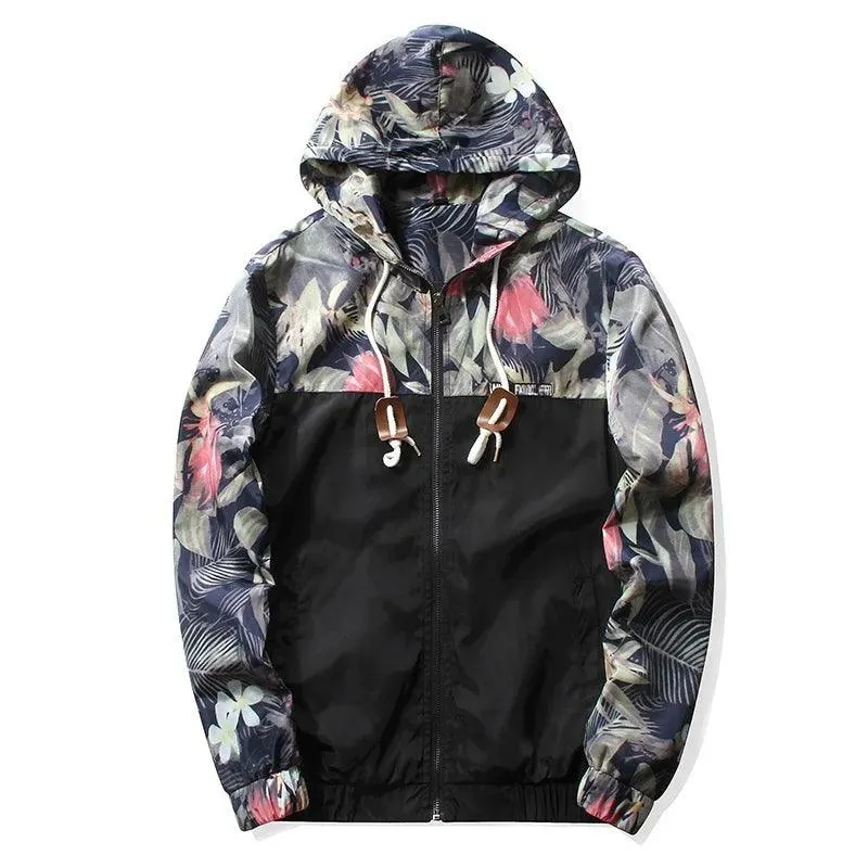 Women's Hooded Jackets 2024 Spring Autumn Floral Causal Windbreaker Women Basic Jackets Coats Zipper Lightweight Jackets Famale