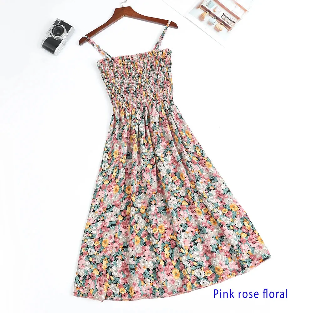XIBUSANA Summer Mini Dresses - Fashion Female Elastic High Waist Casual Spaghetti Strap Sleeveless Chiffon Dress for Women