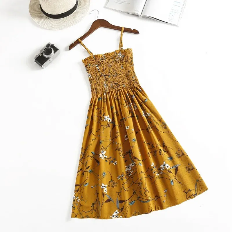 XIBUSANA Summer Mini Dresses - Fashion Female Elastic High Waist Casual Spaghetti Strap Sleeveless Chiffon Dress for Women