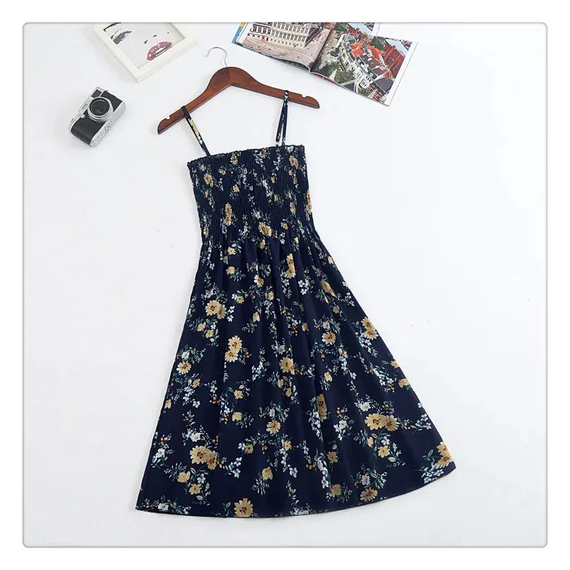 XIBUSANA Summer Mini Dresses - Fashion Female Elastic High Waist Casual Spaghetti Strap Sleeveless Chiffon Dress for Women